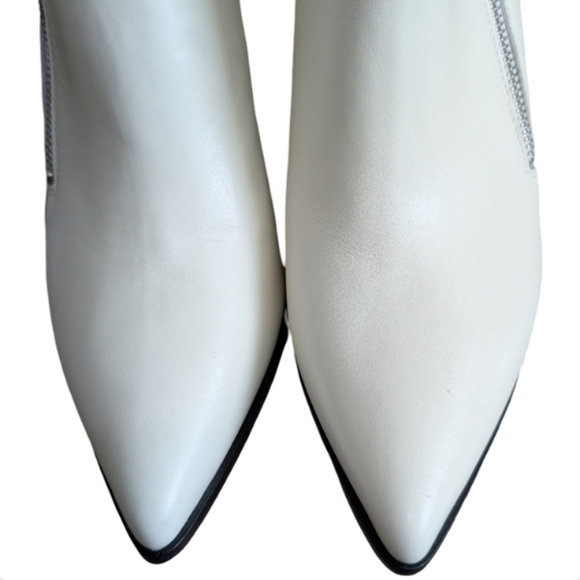 Paige White Leather Ankle Booties Size 8.5 Pointed Toe Block Heel - Picture 4 of 12